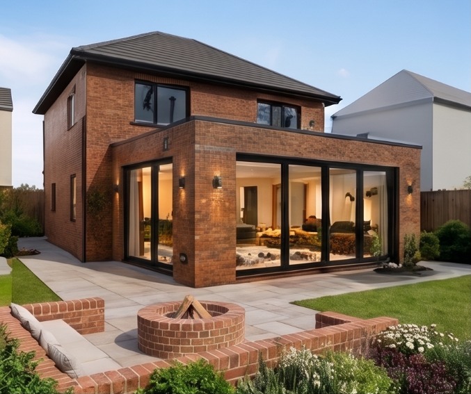 Brick corner extension containing an open-plan kitchen and living space